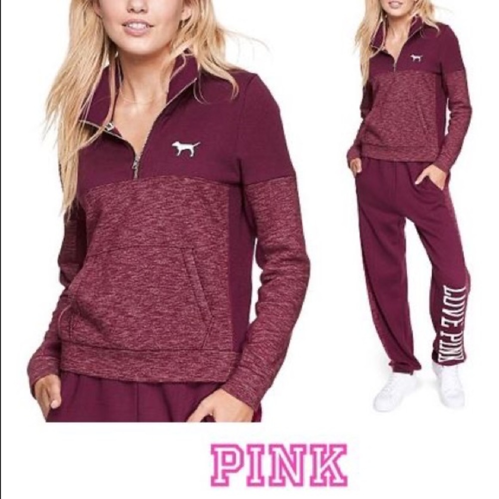 PINK Victoria Secret maroon half zip sweatshirt
